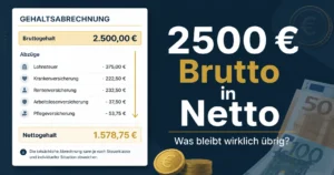 2500 Euro Brutto in Netto berechnen – Gehaltsabrechnung mit Lohnsteuer, Sozialversicherung und Nettogehalt in Deutschland