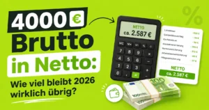 4000 Euro Brutto in Netto 2026 – Gehaltsrechner mit Berechnung von Nettogehalt, Steuern, Sozialabgaben und monatlichem Nettoverdienst in Deutschland
