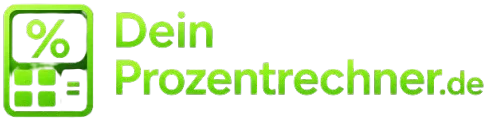 DeinProzentrechner.de Logo mit grünem Prozentzeichen und Taschenrechner-Symbol für Online-Prozentberechnungen, Rabatte und Mehrwertsteuerberechnung.
